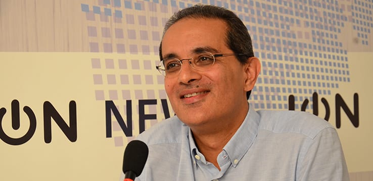 Anil C. Currimjee speaking during a media interview in Mauritius